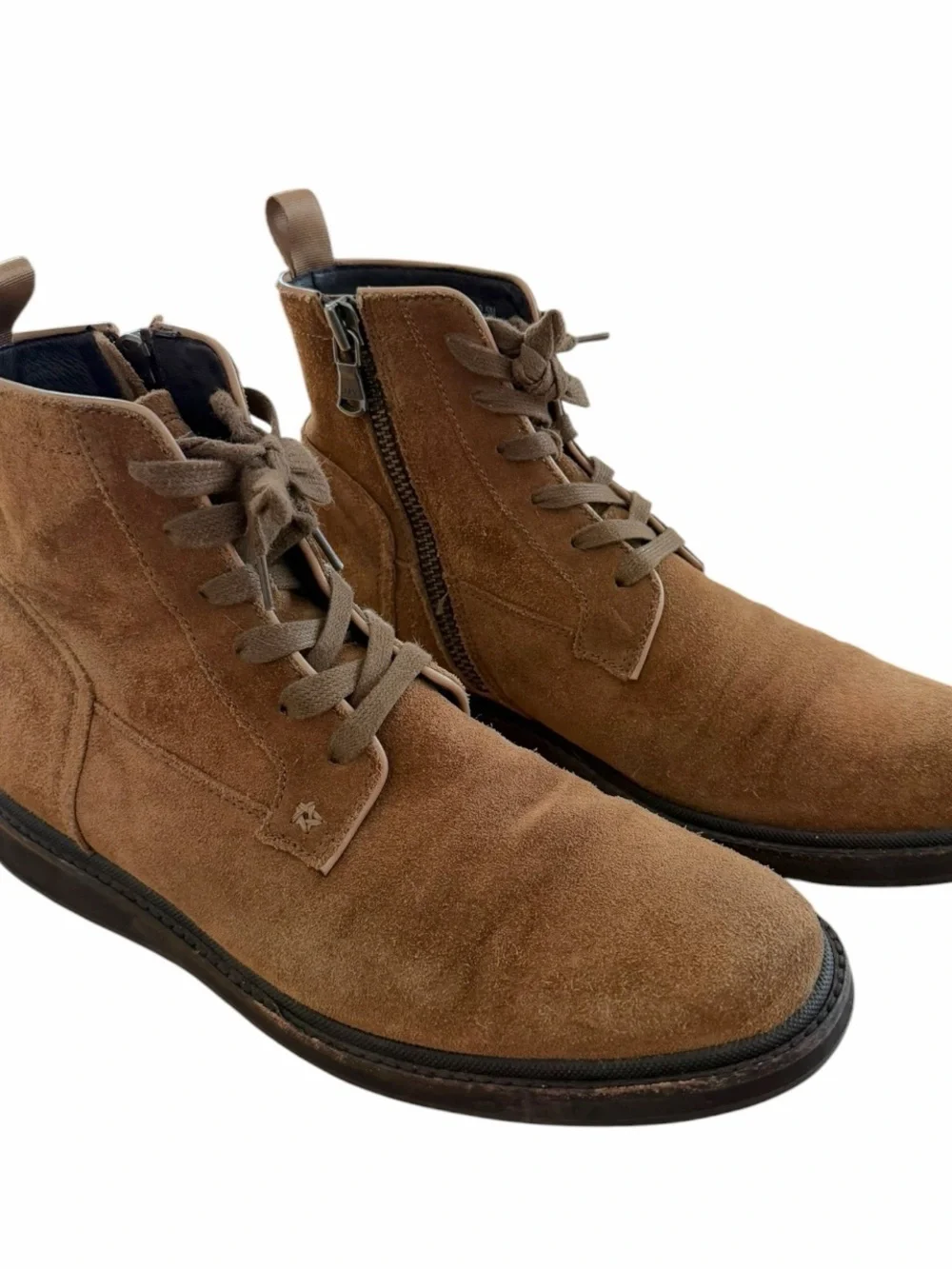 John Varvatos Star USA Brown Suede Dual Zip & Lace Combat Boots Sz 9.5